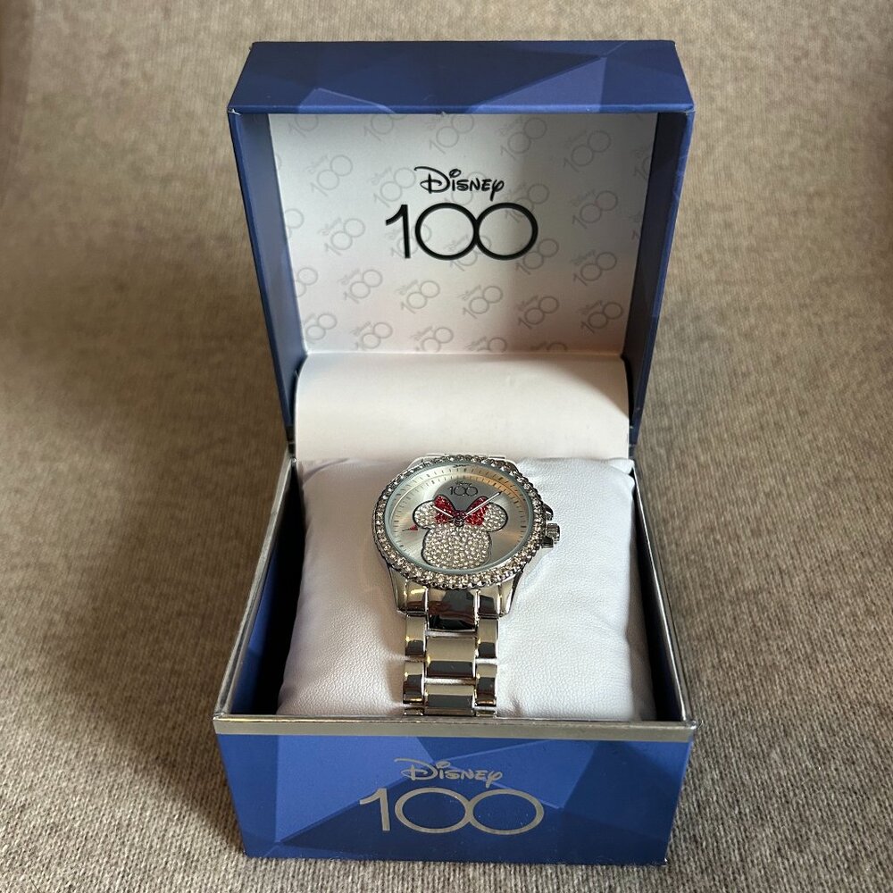 Disney 100th Anniversary Special Edition Silver & Crystal Minnie Mouse Watch
